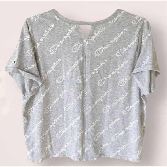 Champion Repeat Logo Heather Gray Roll Sleeve Crop Top Tee Sz 2X - Picture 5 of 8